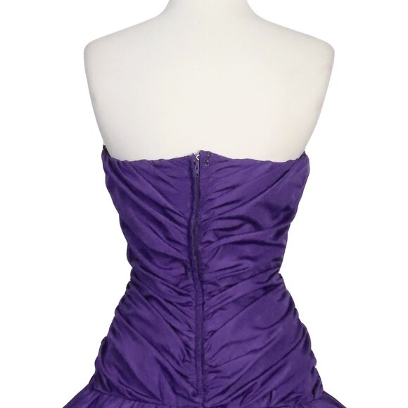 Vintage 80s Purple Taffeta Ruched Strapless Full Skirt Prom Gown Party Dress S - Picture 8 of 10